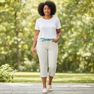 Riders by Lee Khaki Belted Crop Pants Size 22W Plus Summer